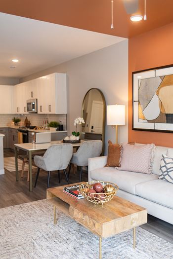 A living room and dining room